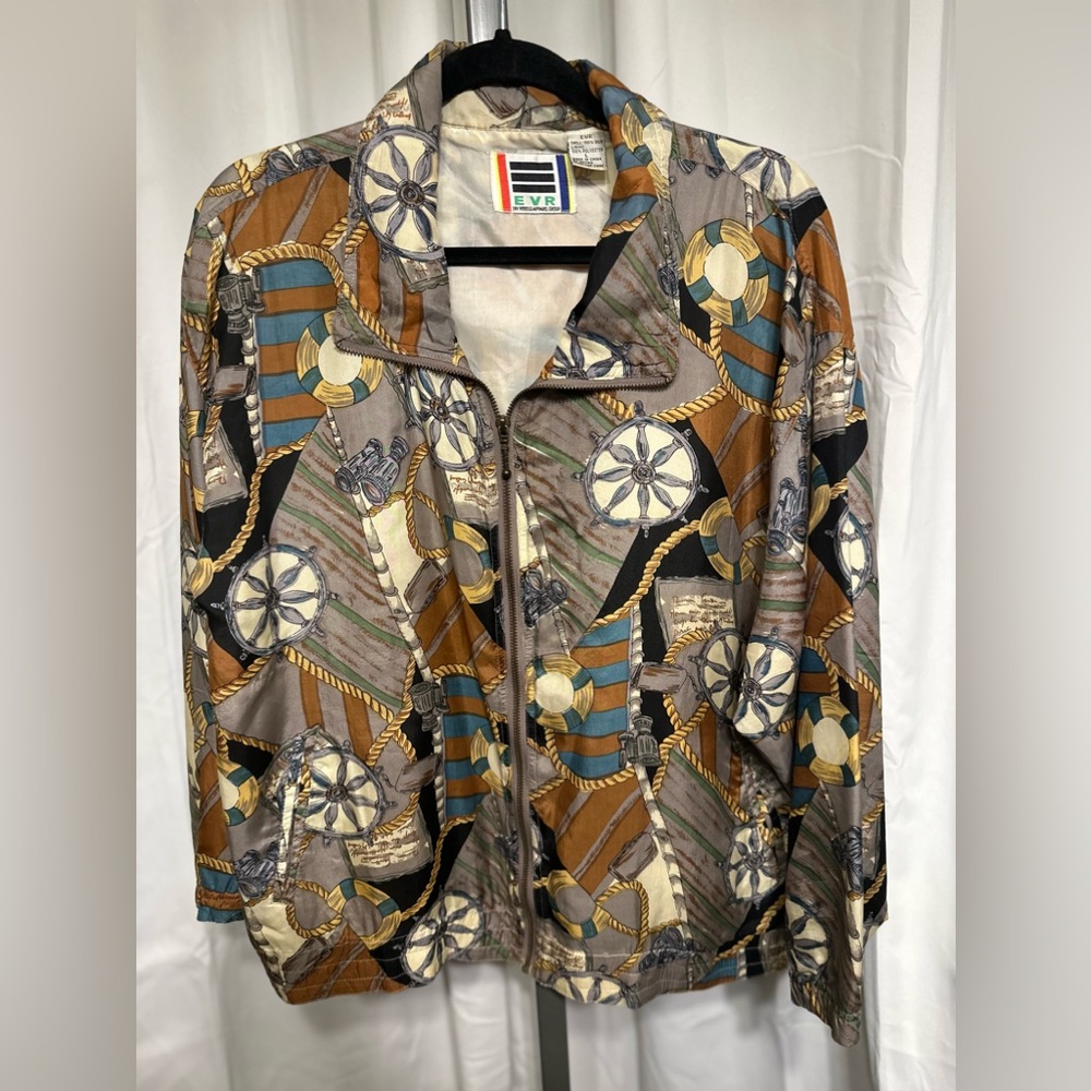 Men’s Beige Colorful “ EVR” Silk Bomber Jacket